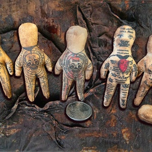 Tiny Creepy Dolls, Pocket Magic Dolls, Small Poppet Doll, Miniatures, Curiosity Cabinet, Witchy Stuff Skull Fetish Gift, Creepy Gift For Her