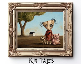 Arte de pared rústico de muñeca espeluznante, decoración de casa de campo, impresión de pintura linda, descarga digital de muñeca extraña, regalo extraño para el hogar gótico
