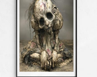 Muñeca espeluznante, arte de pared imprimible, ilustración de decoración extraña para el hogar, descarga digital, gótico victoriano embrujado, impresión fotográfica fea para el hogar, regalos