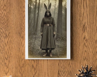 Photo Antique Creepy Rabbit Printable Poster Gift for BFF Print Friend Gothic Home Decor Wall Art Dark Academia Photograph Woodland Cult