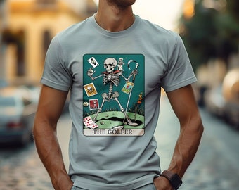 Funny Golf T-shirt Designed as Tarot Card with Skeleton Golfer Unisex sizing Great Gift for Golf Fan or Fathers Day He has Swagger and Balls