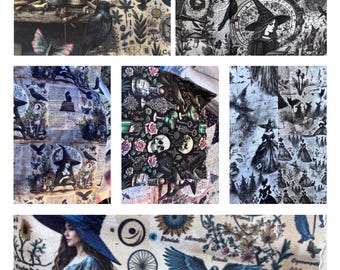 Gothic Witch Fabric Scrap Bundle: Victorian Witchcraft Cloth Samples