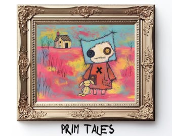 Arte de pared de Bright Outsider, decoración rústica para el hogar, impresión de pintura Whimsigoth, descarga digital de Odd Doll, regalo extraño para el hogar gótico