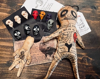 Voodoo Doll Sampler Bundle Skull Pins Fetish MAGIC Curiosity Poppet Pokes coffin nails Magick Witchcraft Voodoo mystery sampler Starter Set