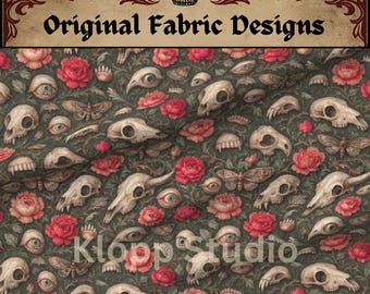 Creepy Oddities Fabric, Cotton Skull Eye and Teeth Toss, Weird DIY Quilting Cotton, Curiosities and Oddities, Quilter Gift, Weird Stuff