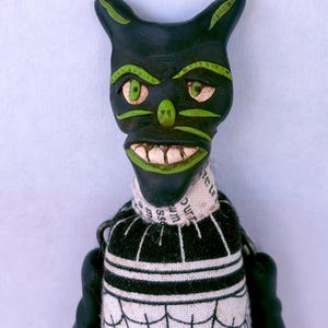 Handmade Ugly Black Cat Doll | Folk Art | Halloween Decor | Gothic Black Cat | Witchy Stuff | Cute and Creepy