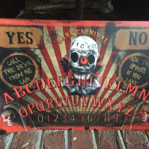 Original Art Creepy Clown Dark Carnival Ouija Board Poster Print Dark Circus Horror Movie Collectible Black Freak Show Spirit Spooky