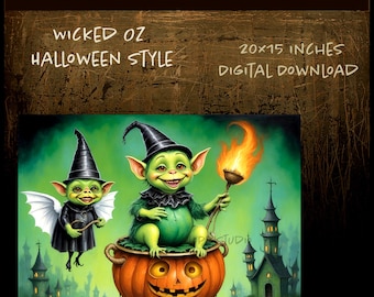 Wizard of Oz Digital Print Fantasy Art Instant Download | Printable Whimsigoth Home Decor | Halloween Lover Gift | Flying Monkey from Wicked