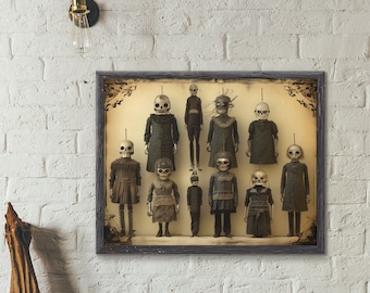 Spooky Antique Doll Collection Print Gothic Creepy Wall Art Dark and Moody Vintage Photography Printable Digital Home Decor Unique Doll Art