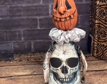 Muñeca de Halloween OOAK, escultura articulada de calabaza, decoración gótica para el hogar