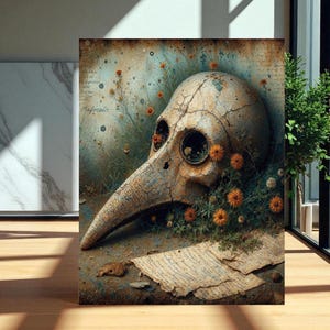 Spooky Weird Wall Art, Victorian Gothic Floral Home Decor, Creepy Printable Macabre Art Digital Download, Instant DIY Gift, Plague doctor
