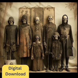 Weird Wall art, Strange Skeleton home decor, Creepy Portrait, Oddity and Curiosity Cabinet Photos,Vintage Photography, Creepy Family Photo