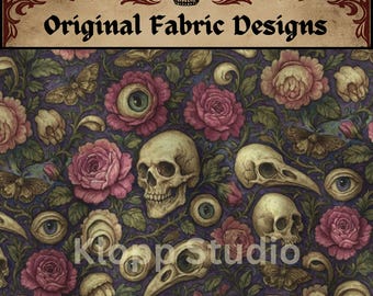 Creepy Skull Fabric, Cotton Oddity Toss, Eyes and Teeth, Weird DIY Quilting Cotton, Curiosities and Oddities, Quilter Gift, Weird Stuff