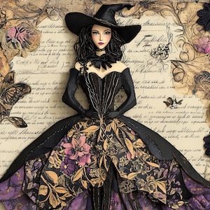 Sorcière victorienne, poupée en papier à imprimer pour travaux manuels, création en papier pour travaux manuels, grimoire miniature, activité pour adultes amusante, décoration fantaisiste, anniversaire, activité pour enseignant