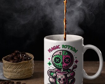 Gothic Pink Coffee Mug Gift Magic Potion Voodoo Doll Mug Coffee Lovers Gift Mom or Daughter Creative Coffee Cup Gothic Kitchen Fun Cute Mug