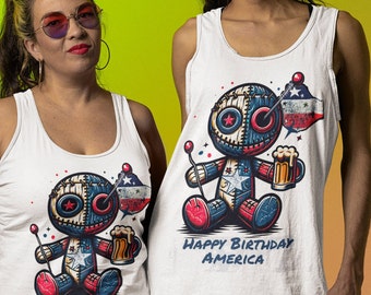 Voodoo Doll America 4th of July Beer Shirt Unisex Jersey Tank Voodoo Doll Red Blue July Four Party Gift for Dad Brother