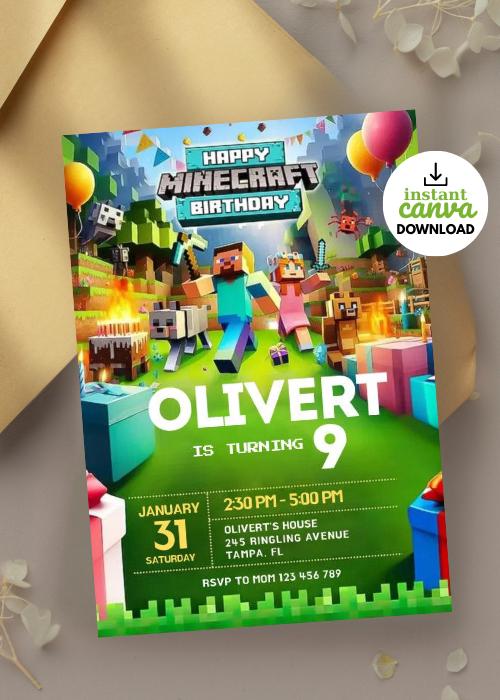 Minecraft-Themed Editable Invitation