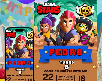 Invito di compleanno modificabile di Brawl Stars, compleanno di Brawl Stars, invito di compleanno, invito digitale per feste, download immediato, personalizzabile con Canva