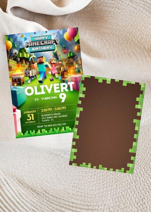 Minecraft-Themed Editable Invitation