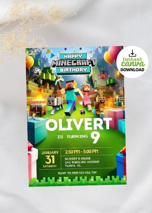 Minecraft-Themed Editable Invitation