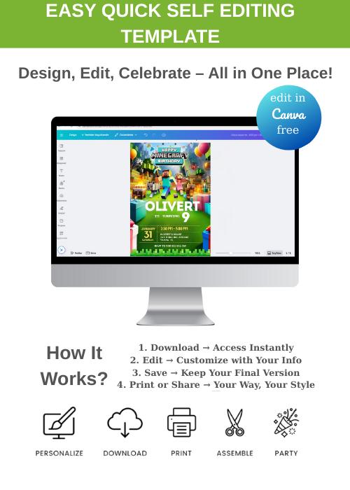 Minecraft-Themed Editable Invitation