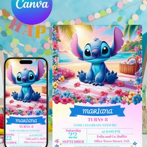 Convite de Aniversário com Ponto Cruz | Editável e Imprimível | Convite Fofo para Festa com Ponto Cruz | Modelo Canva | Download Instantâneo