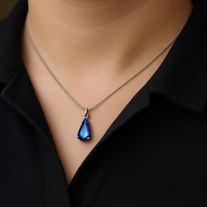 blue tear drop pendant necklace
