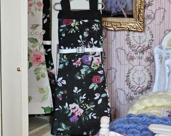 Miniature Black Floral Dress 1:12 Scale Dollhouse Accessory