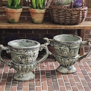 Miniature Garden Urn Planter 1:12 Scale | Weathered French Urn | Dollhouse Garden Pot | Aged Victorian Planter