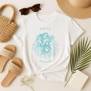 Salty Mermaid Shirt – Retro Ocean Graphic Tee – Funny Coastal Aesthetic – Beach Shirt for Women – Sea Lover Gift – Siren Style Top