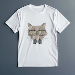 Cool Cat With Glasses And Bow Tie Shirt, Funny Hipster Cat Lover T-Shirt, Retro Kitty Graphic Tee, Unisex Gift For Cat Moms And Cat Dads