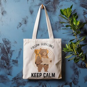 Wandern Bär Einkaufstasche, Bleib ruhig Einkaufstasche, Natur Reißverschluss Tasche, Camping Liebhaber Baumwolltasche, Öko Abenteuer Geschenk, niedliches Tier Canvas Tote