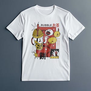 Camiseta de dibujos animados de té de burbujas japonés, camiseta kawaii de bebida Boba, divertida camiseta con gráfico de mochi, regalo retro unisex para amantes del anime y la comida.