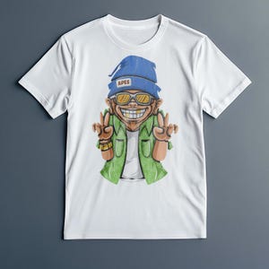 Cool aap glimlachen shirt, grappige cartoon aap T-shirt, retro hiphop aap grafisch T-shirt, uniseks streetwear cadeau, funky dierenvriend shirt