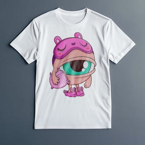 Camiseta de Monstruo Dormilón, Camiseta de Ojos Kawaii, Divertida Camiseta para Amantes de los Pijamas, Regalo Unisex de Corte Holgado para Ella y Él, Gráfico Acogedor para Dormir