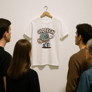Maglietta retrò con computer e tecnologia, maglietta vintage con cartoni animati e tecnologia, divertente maglietta unisex con grafica in stile anni '90, regalo geek per lui e per lei, per giocatori nerd.