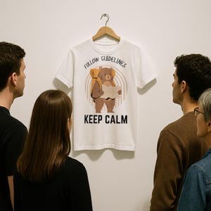 Befolgen Sie Richtlinien Bär Shirt, halten Sie ruhig Camping T-Shirt mit Karte Illustration, lustige Unisex Grafik T-Shirt Geschenk für Wanderer Camper Natur Fans