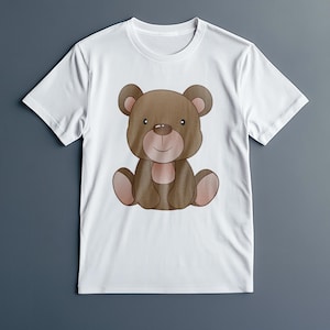 Camiseta de osito de peluche, adorable camiseta de oso de dibujos animados, camiseta kawaii para amantes de los animales, regalo unisex suave para ella y él, camiseta con estampado de baby shower.