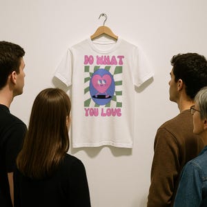Camiseta con corazón "Haz lo que amas", bonita camiseta gráfica de estilo retro para mujeres y adolescentes, regalo motivacional para ella o sus amigas.