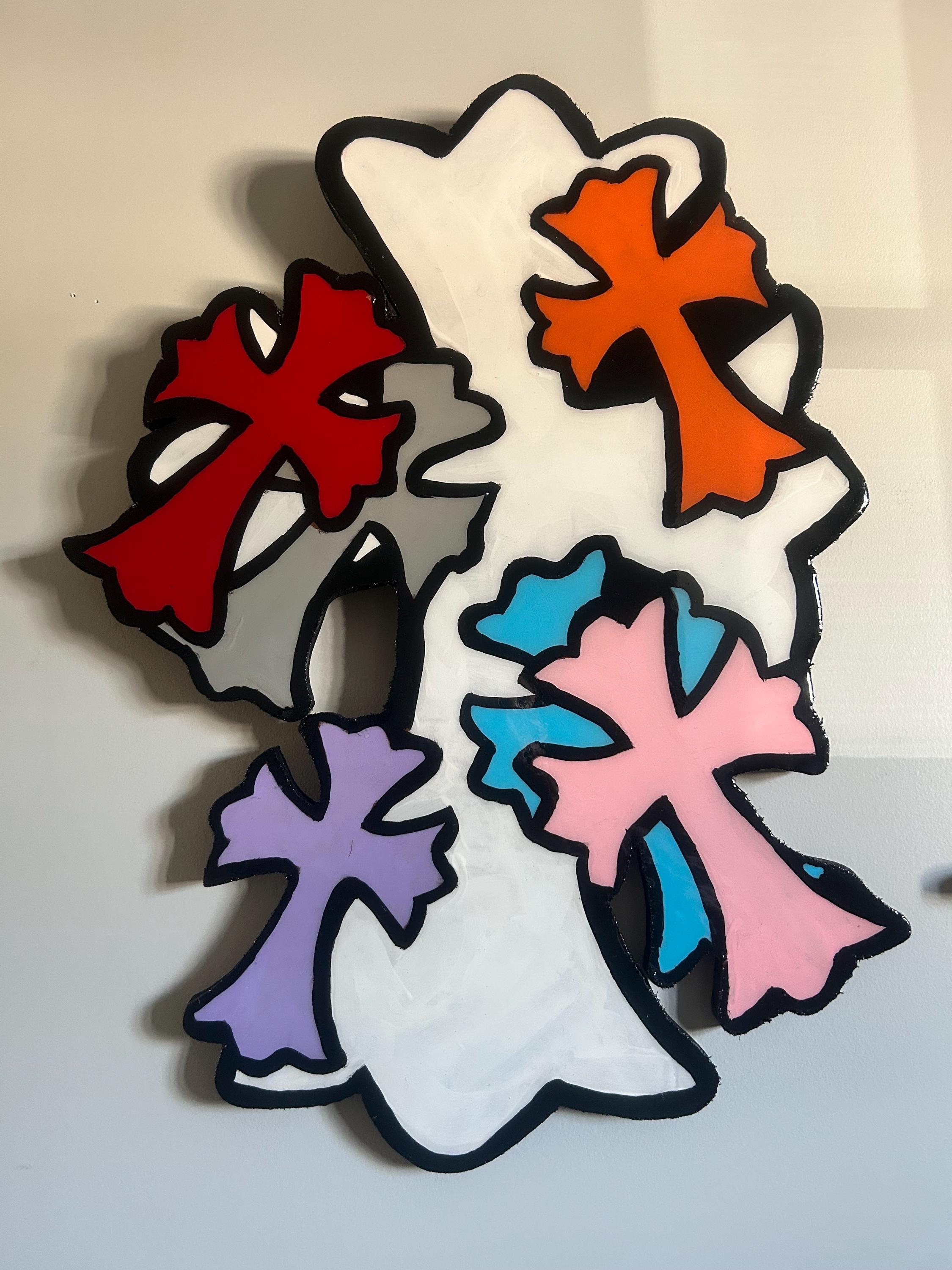Chrome Hearts Crosses Wall Art: Hand-painted Designer Decor, Resin