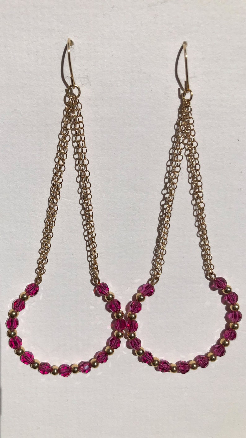 Fuschia Swarovski Crystal Chandelier Earrings in 14kt gold filled image 1