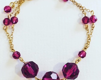 Fuschia Swarovski Crystal Bracelet 14kt gold filled