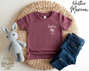 Personalized Name Bow T-Shirt, Girl Name Shirt for Toddler, Coquette Bow Name Shirt, Custom Name Bow Shirt, Toddler Girl Birthday Shirt
