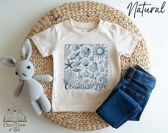 Comfort kleuren Seashell-shirt, preppy strand-T-shirt, Coastal Life-T-shirt, Ocean Lover Seashells-T-shirt, Turtle Seahorse Jellyfish Ocean-T-shirt