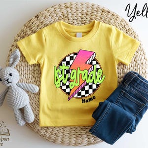 Custom Name First Grade Kids Shirt, Kids First Day of School Name T-Shirt, Chekered Back to School Tee, Personalized First Day of School Tee