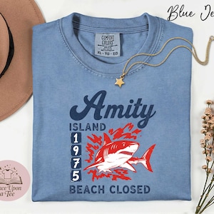 Comfort Colors Jaws Amity 1975 Unisex T-Shirt, Amity Island Shirt, Sharks Movie Shirt, Funny Beach Vacation Shirt, Sharks Beach T-Shirt