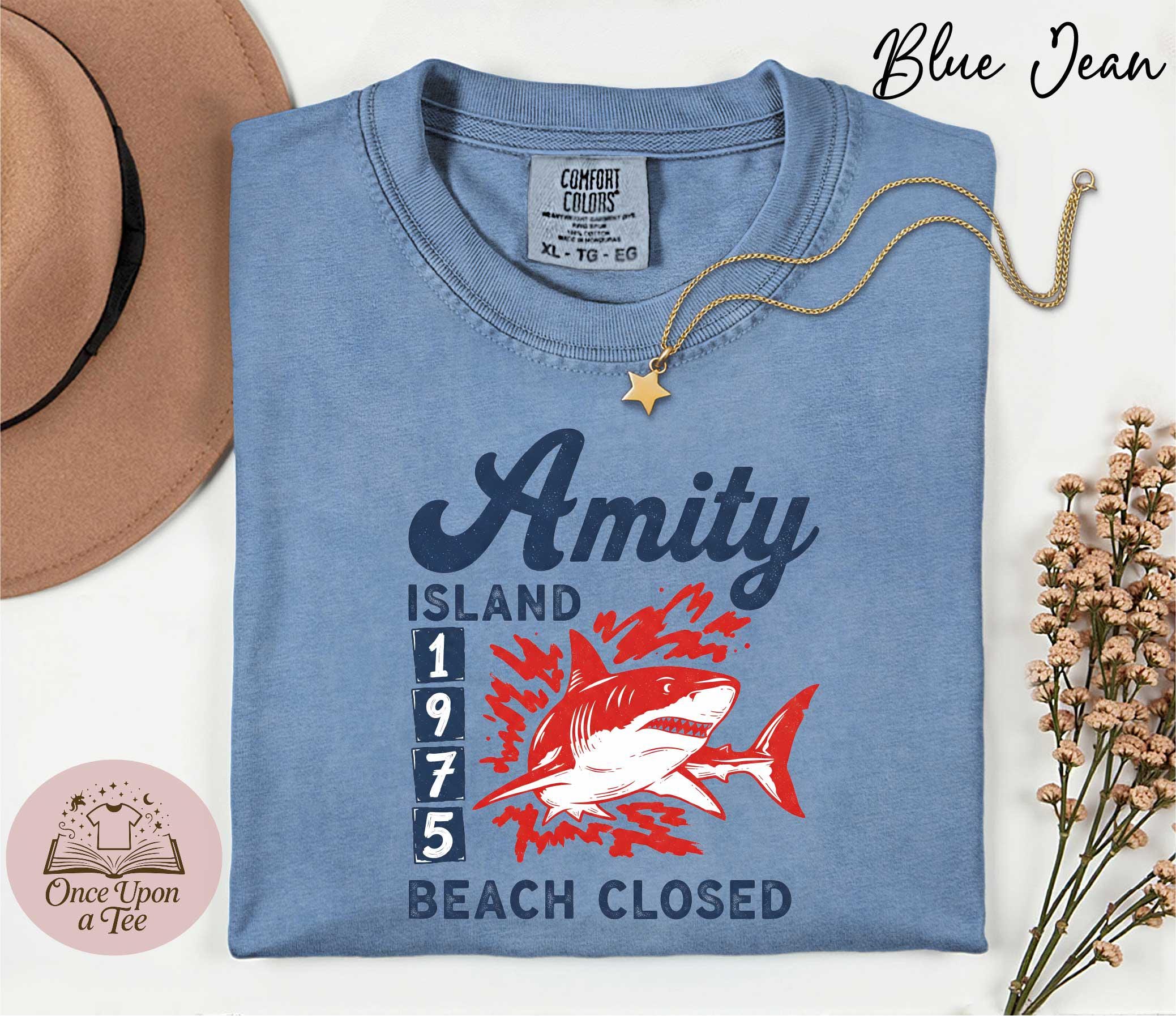 Comfort Colors Jaws Amity 1975 T-shirt uniseks, shirt Amity Island, haaienfilmshirt, shirt grappig strandvakantie, shirt Sharks Beach