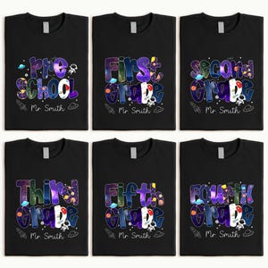 Comfort Colors® Personalized Galaxy Elementary School Team T-Shirt, Outer Space Theme 1st 2nd 3rd 4th 5th Grade Teacher Crew Name Shirt