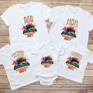 Monster Truck Birthday Boy Family Matching Shirts, Birthday Party Shirt, Personalized Family Birthday T-Shirt, New Mom Tee, Baby Shower Gift