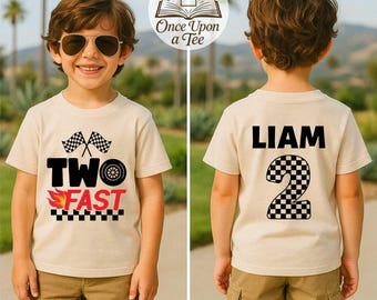 Personalized 2nd Birthday T-Shirt, Fast Birthday Boy Race Car Two Years Tee, Racecar Birthday Tee, Birthday Boy Shirt, Custom Name Boys Tee